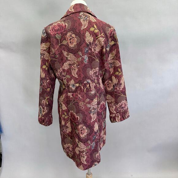 CAbi burgundy Jacobean burgundy floral jacquard tapestry long jacket Size 14 - Picture 5 of 16